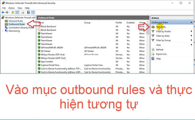 vào mục Outbound Rules