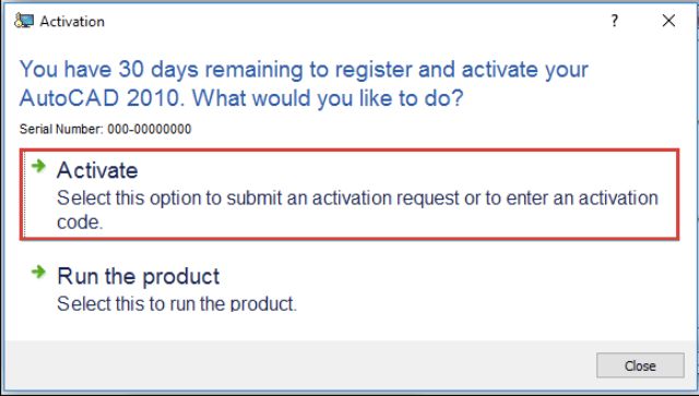 Kích hoạt AutoCAD 2010 bước 5